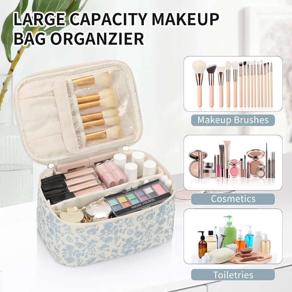Makeup Bag Portable Cosmetic Bag For Women, Large Capacity Travel Makeup Case Or - Picture 4 of 9